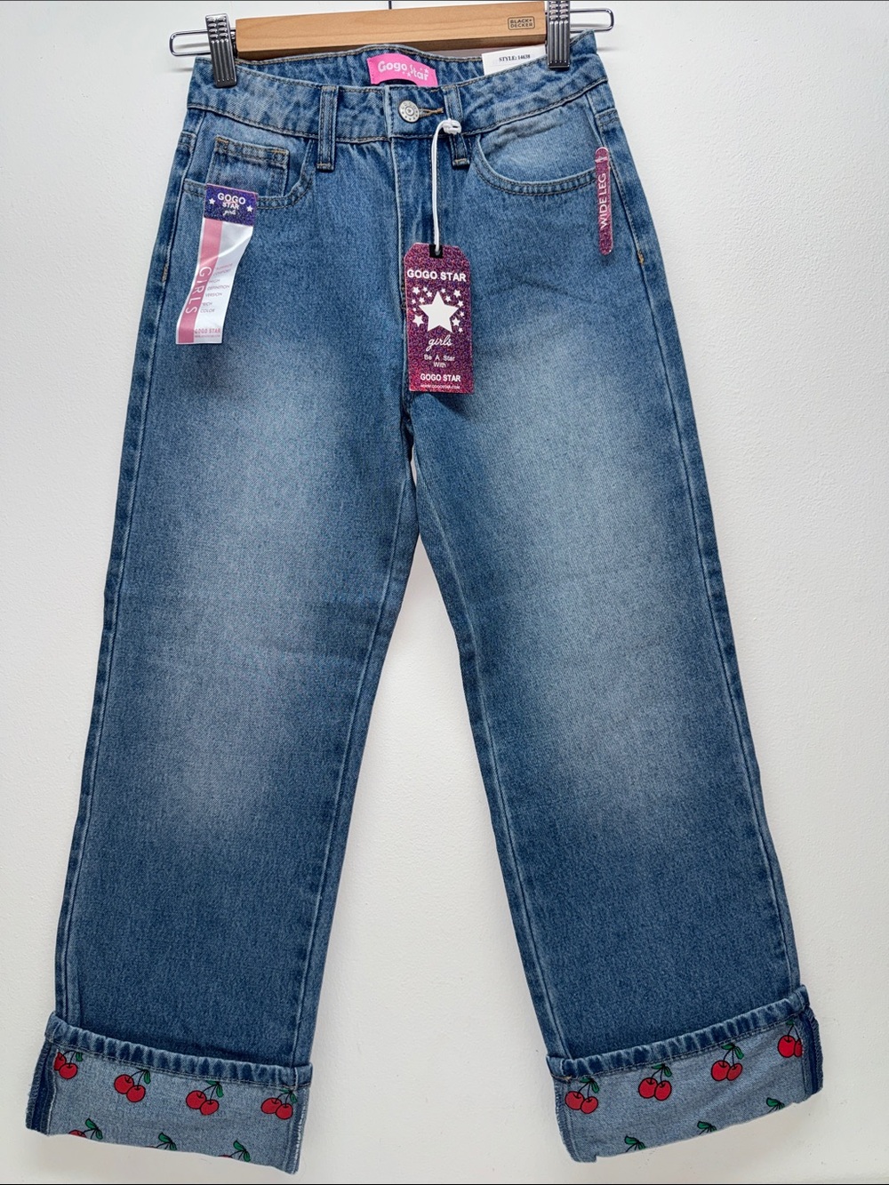 GOGO Blue Denim Jeans with Cherry Cuff Detail